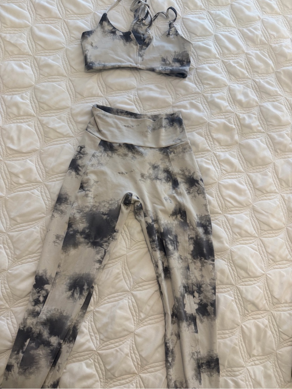 Bombshell marble High-Waist Leggings & Sports Bra Set - white/Gray